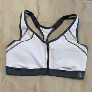 M.  Champion Women's White and Black Zip-Front Sports Bra
